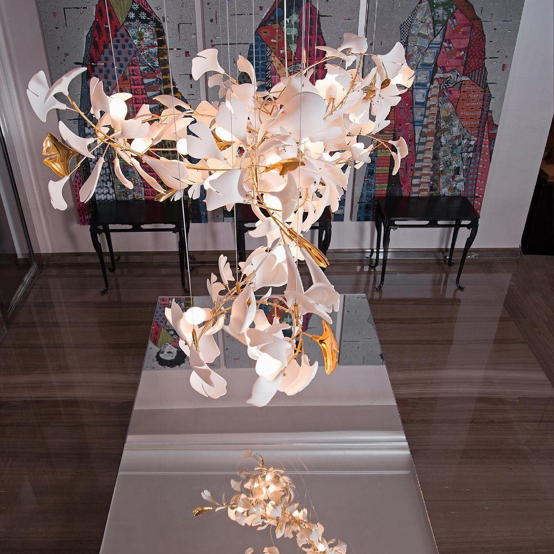 Carias Ceramic Ginkgo Pendant Light Extended