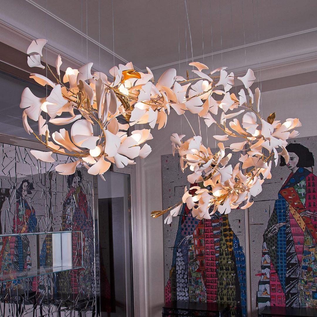 Carias Ceramic Ginkgo Pendant Light Extended