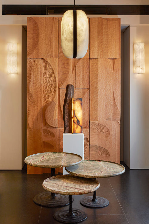 Ishigumi Alabaster and Basalt Table Lamp