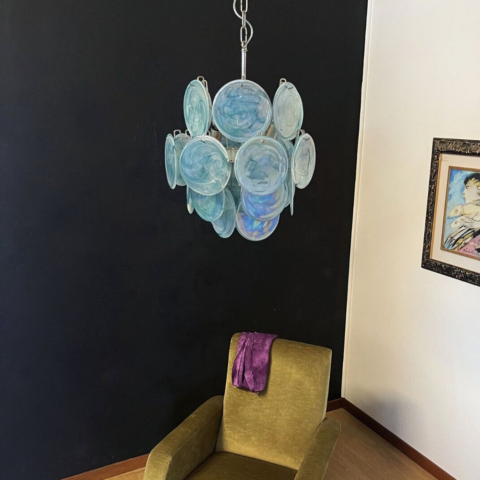 Murano Blue Disc Chandelier 24
